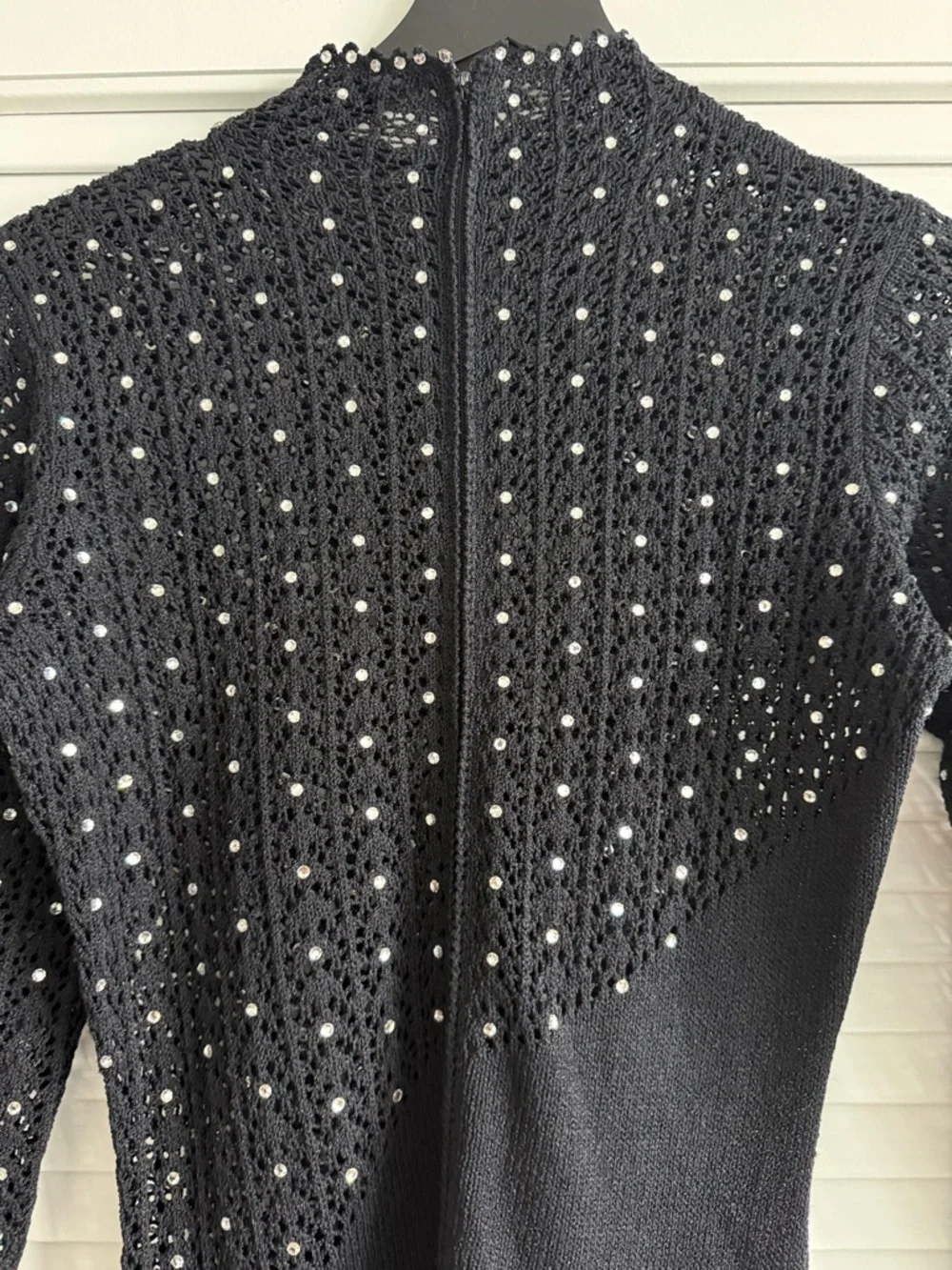 Black Long Sleeve Rhinestone Embellished Knit Dress Party Night Out Glam S